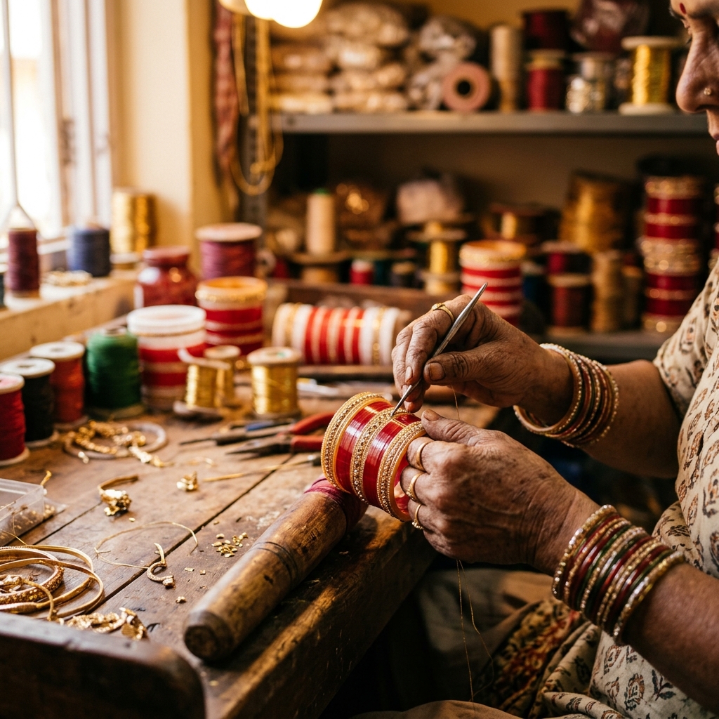 Artisan handcrafting bridal chura