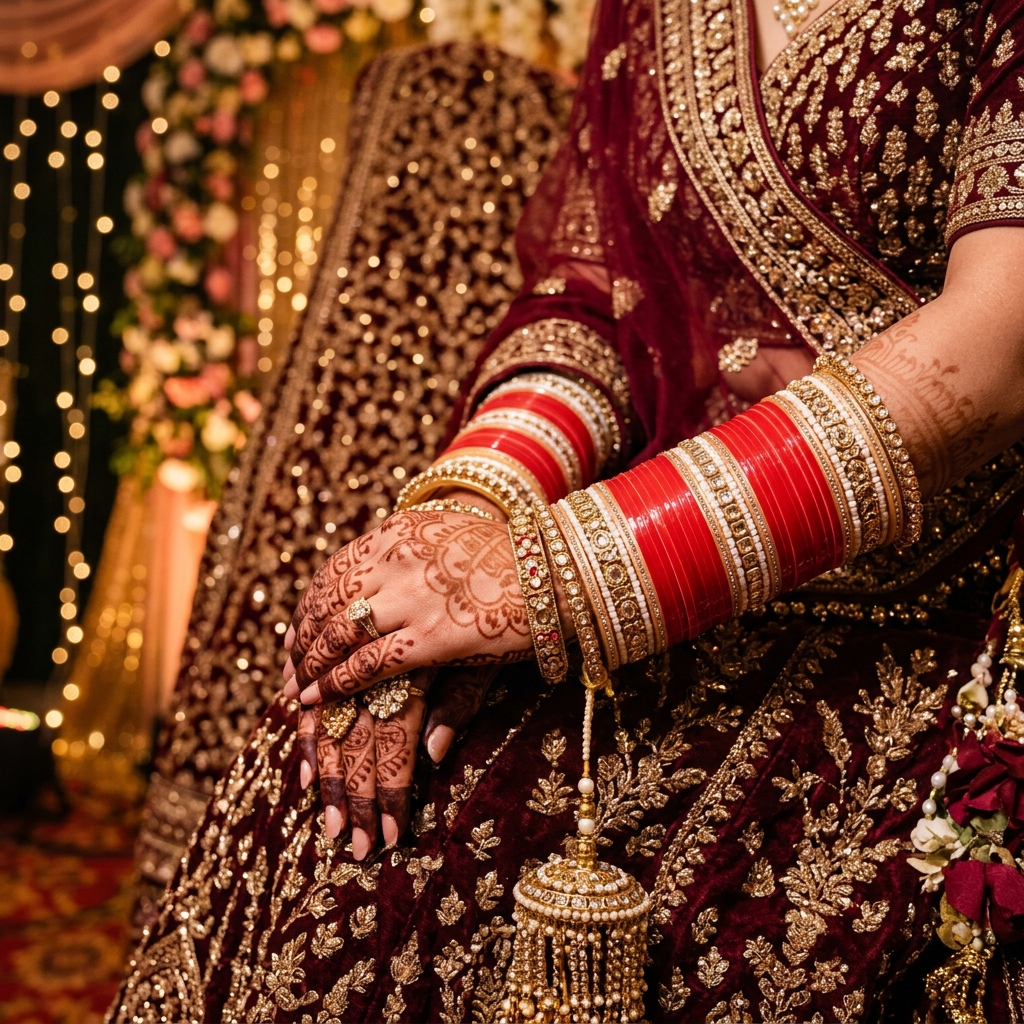 Bride wearing traditional bridal chura