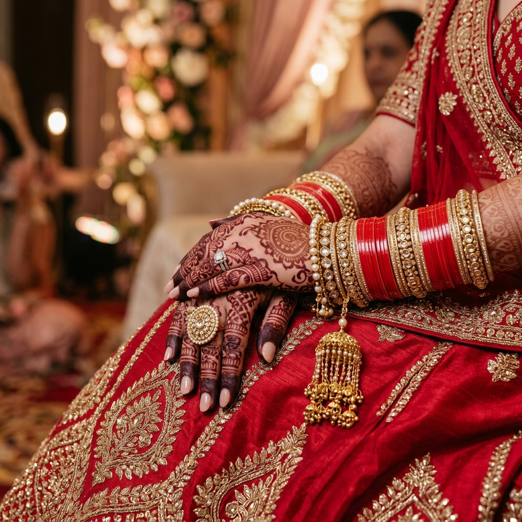 Gold kalira and bridal chura with flowers