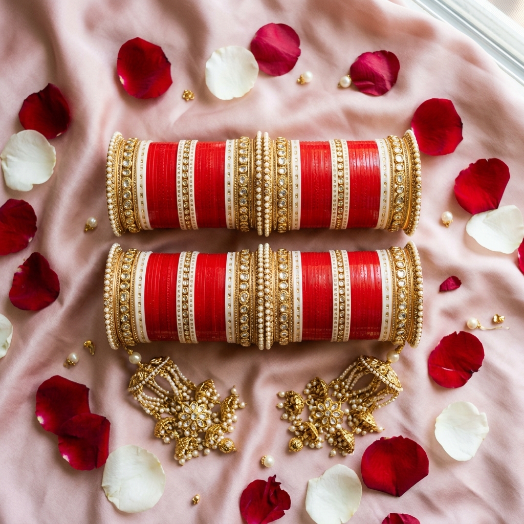 Bridal chura set with rose petals